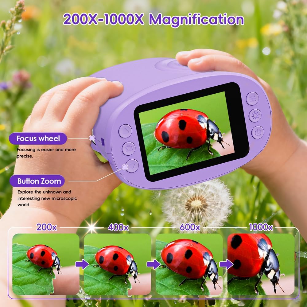 Thumbnail 3 de Microscope numérique enfant 1000X Temodu 2.0 (écran 2 pouces, 8 LED) — idéal dès 3 ans