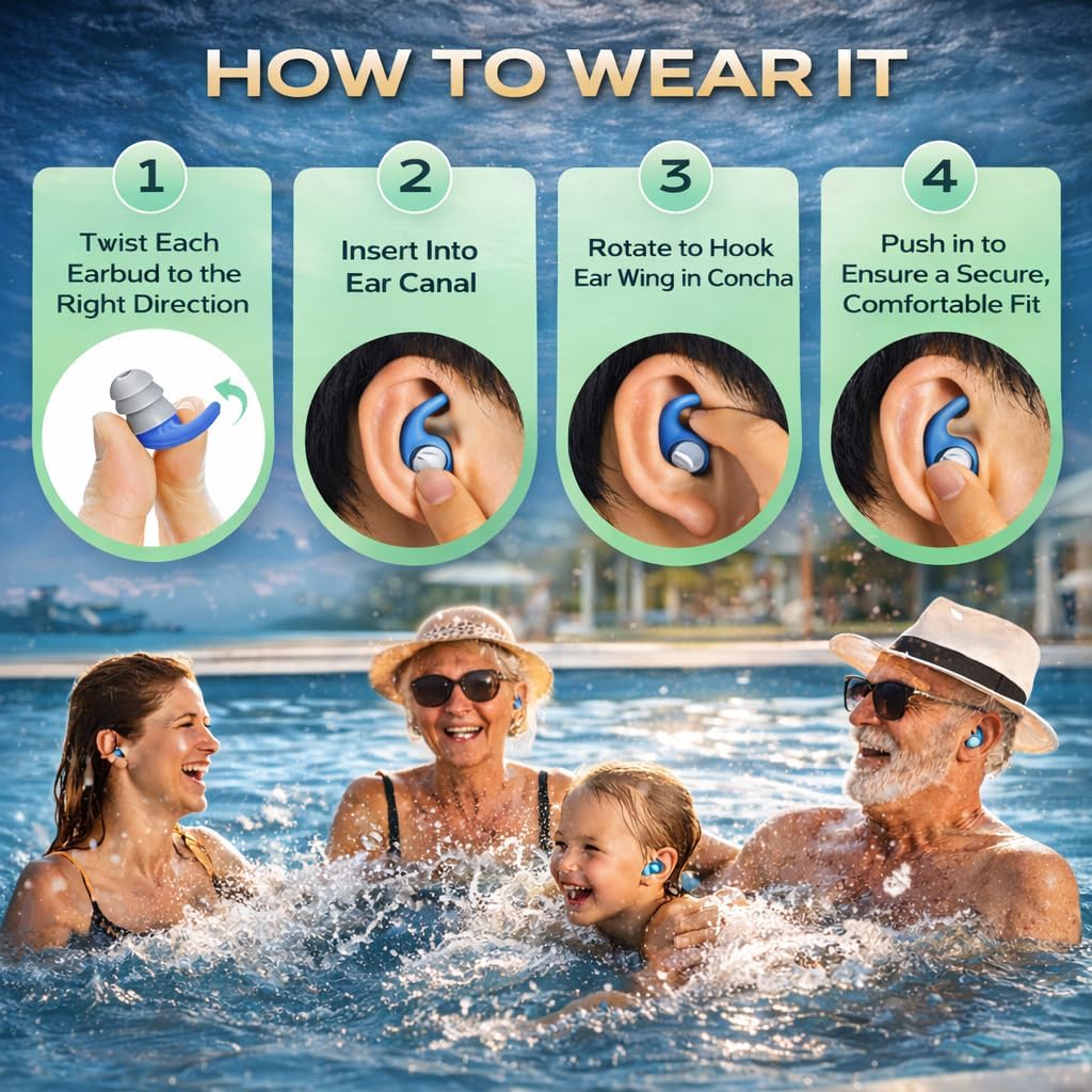 Thumbnail 6 de Swimming Ear Plugs for Adults with Lanyard – 3 Pairs Waterproof Reusable Soft Silicone Earplugs