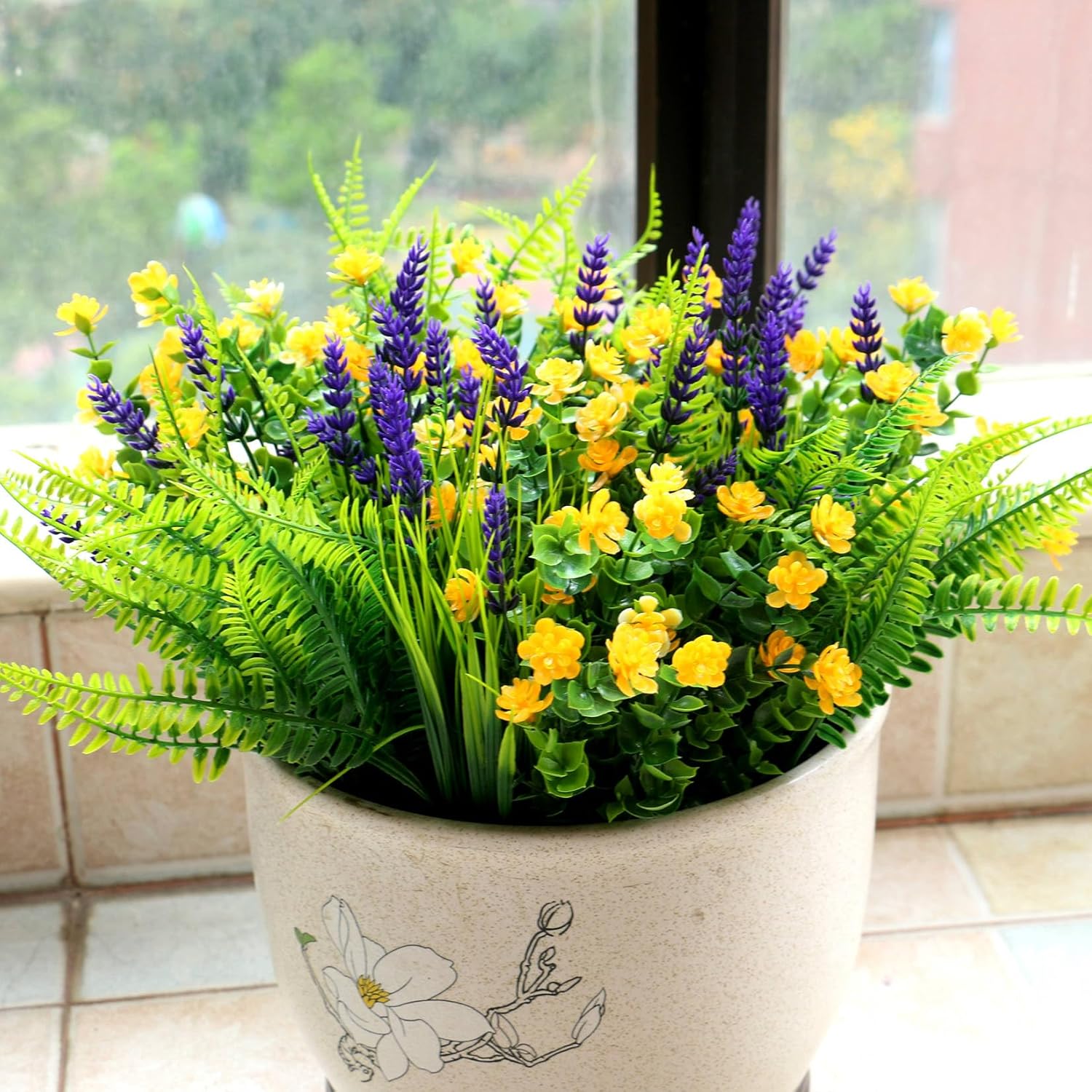 Thumbnail 1 de YXYQR 18PCS Artificial Spring Plants (Monk Grass, Ferns & Flowers) UV-Resistant Faux Greenery for Outdoor & Hanging Displays