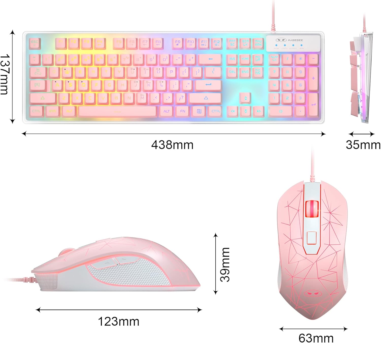 Thumbnail 6 de Gaming Keyboard and Mouse Combo K1 RGB LED Backlit 104-Key (Pink)