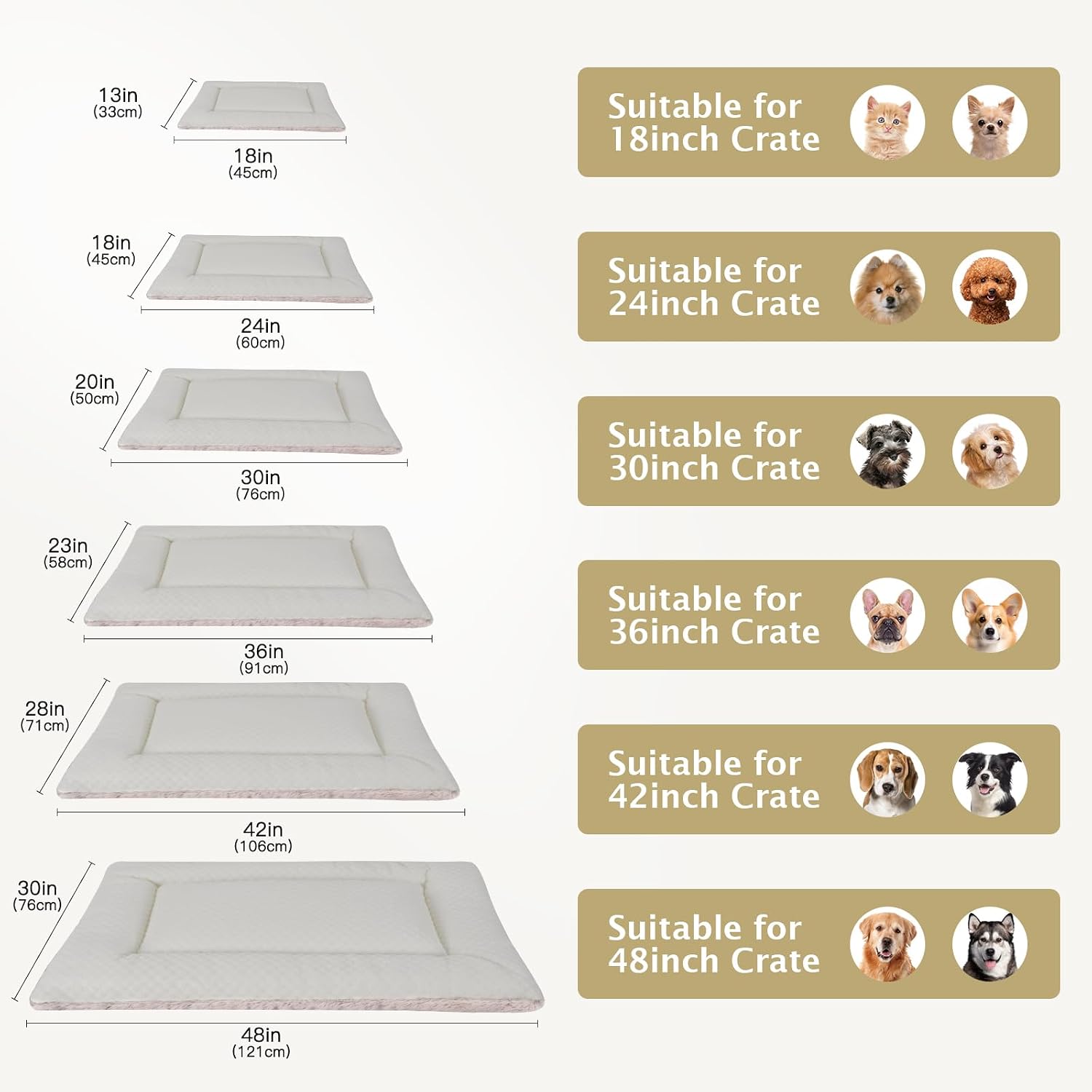 Detalle de BVAGSS Dog Bed Mat: Reversible Crate Pad for Small to XL Dogs (106x71cm, Beige)
