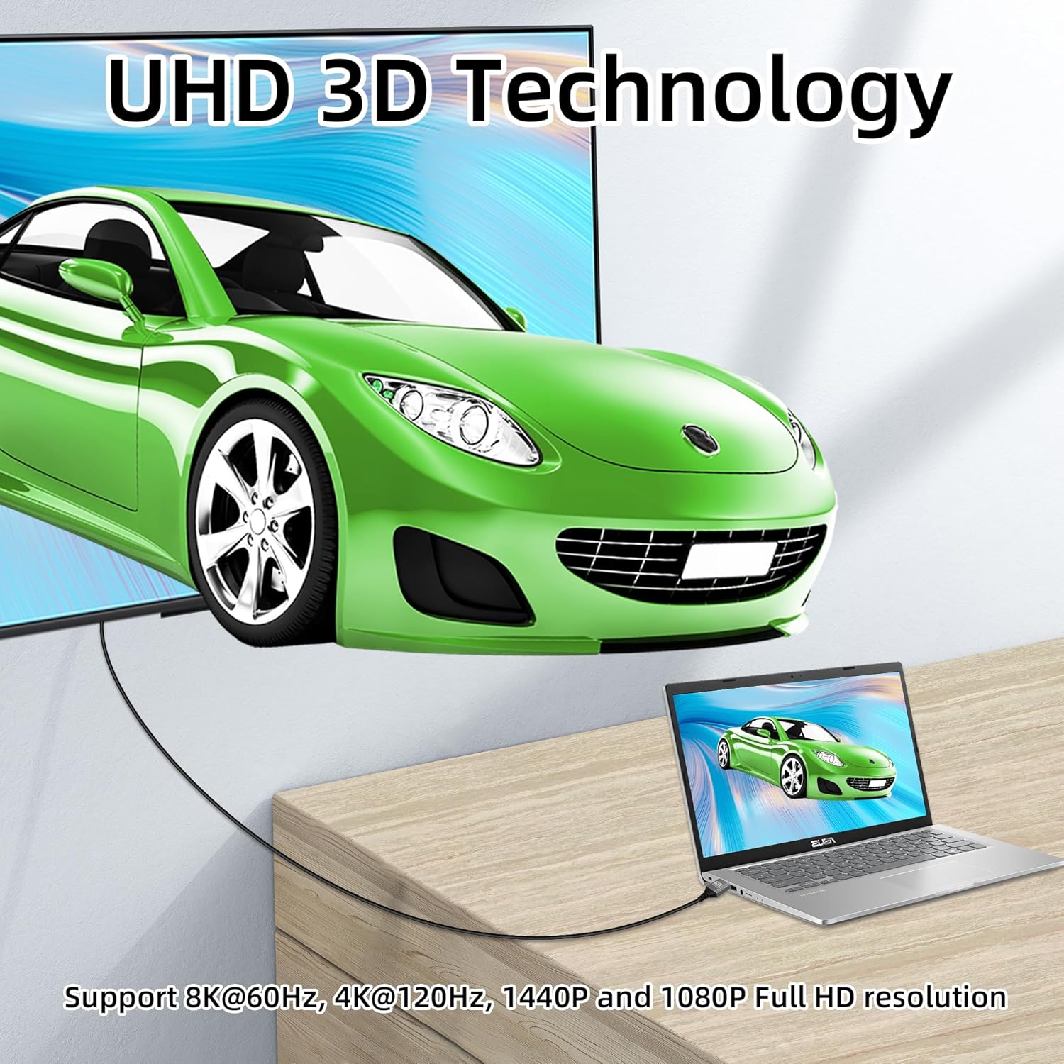 Thumbnail 5 de RIIEYOCA 8K Micro HDMI to HDMI Adapter Cable (90° up-angle, 1m) for 4K@120Hz and 8K@60Hz