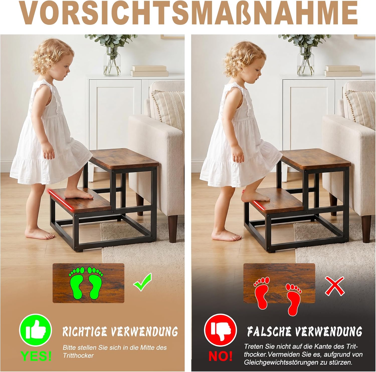 Detalle 2 de ROTTOGOON Tritthocker 2 Stufen – stabil, rutschfest und vielseitig für Erwachsene, Kinder und Senioren