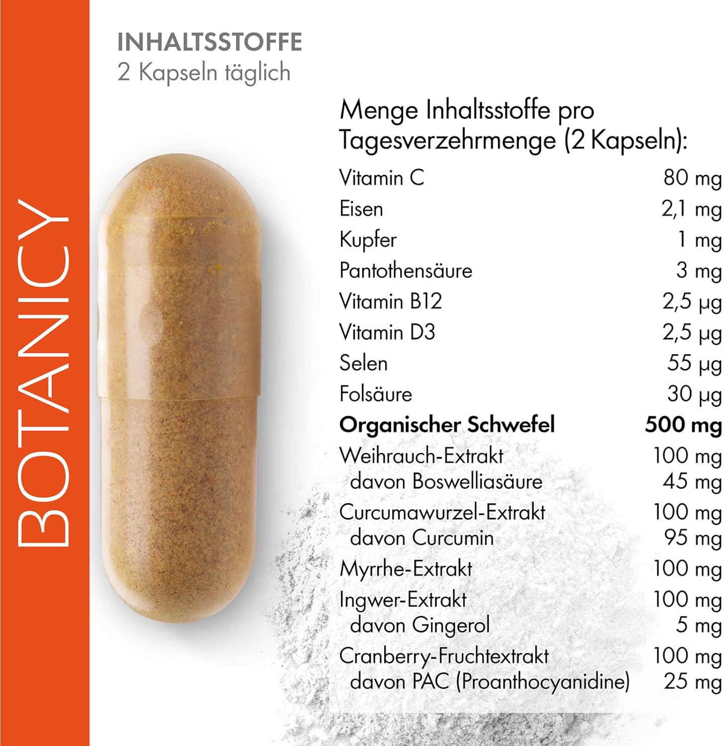 Thumbnail 2 de BOTANICY Zündex Forte Complex 3er Pack – OptiMSM hochdosiert (180 MSM-Kapseln) mit Weihrauch, Curcuma, Myrrhe, Ingwer & Cranberry