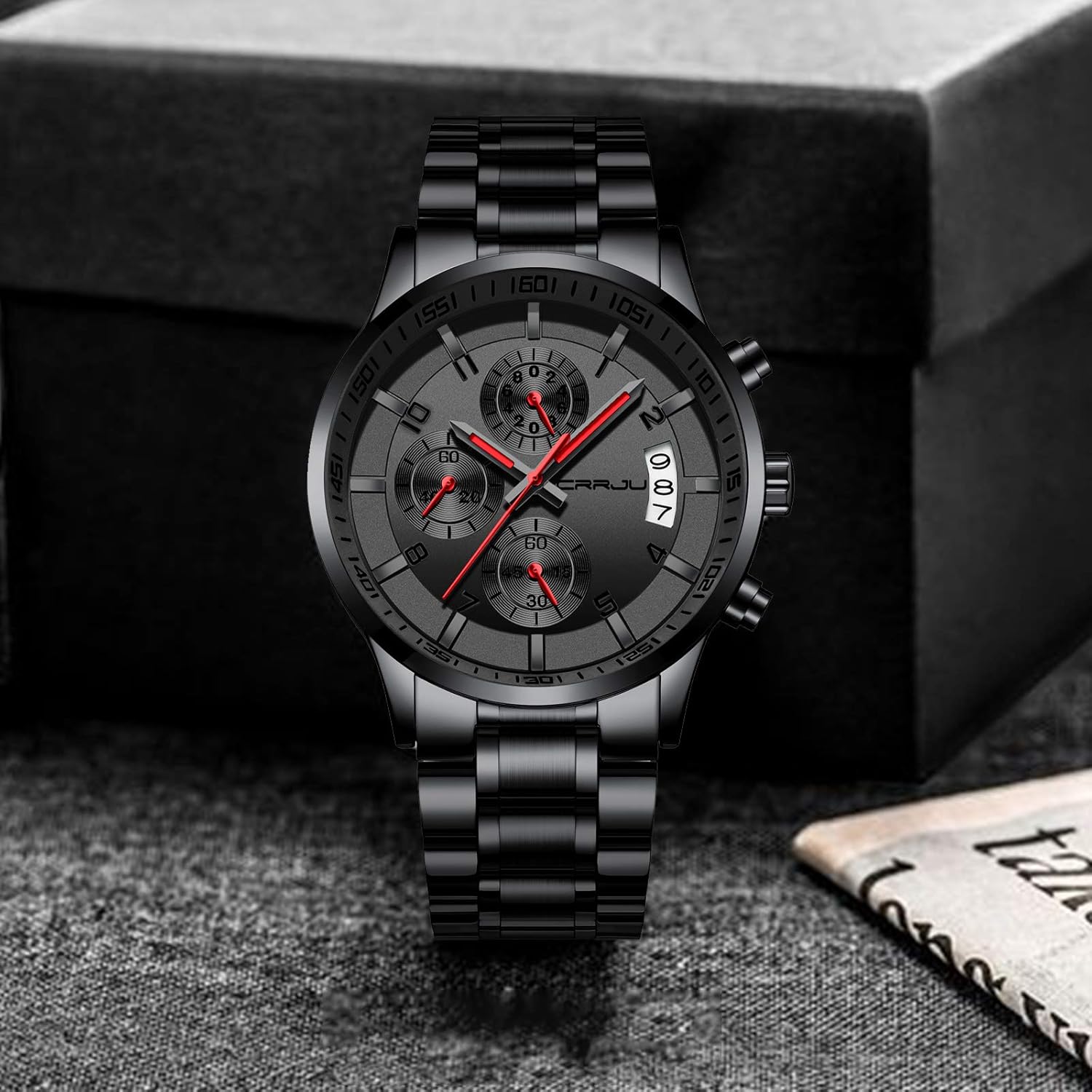 Thumbnail 2 de CRRJU Herren Uhr wasserdichter Chronograph mit Kalender – Edelstahlarmband, analoges Quarzwerk