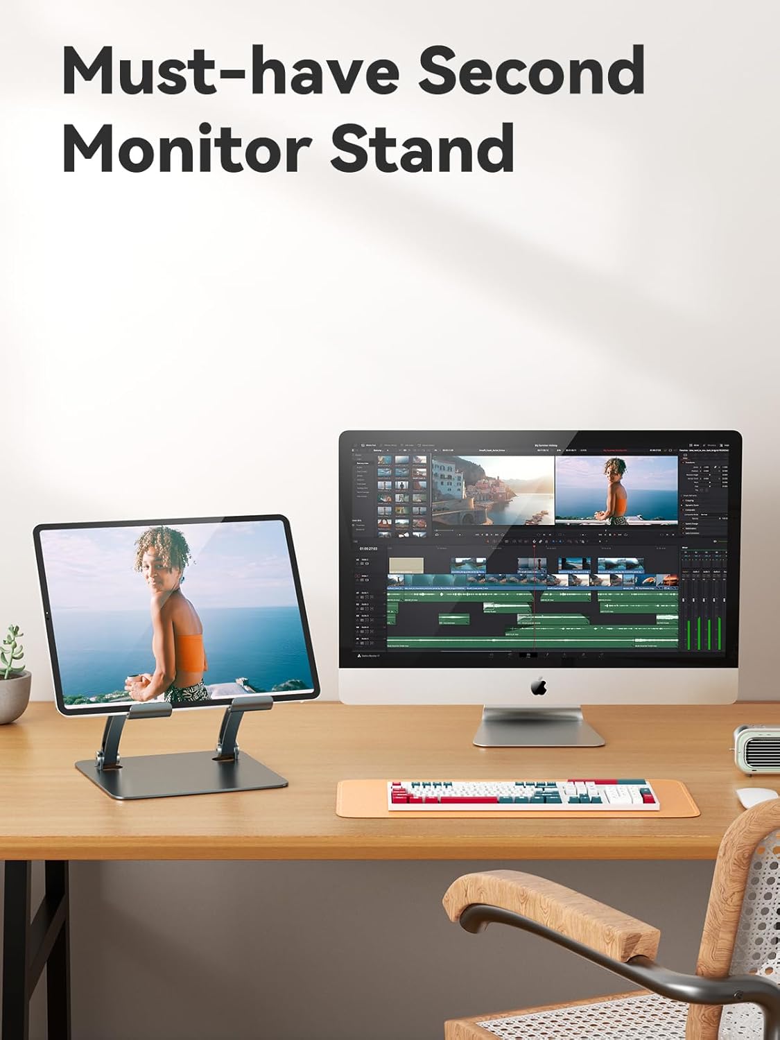 Thumbnail 3 de tounee Dual Rod Adjustable Aluminium Tablet Holder Stand (Gray) for 4.7–16.5" devices