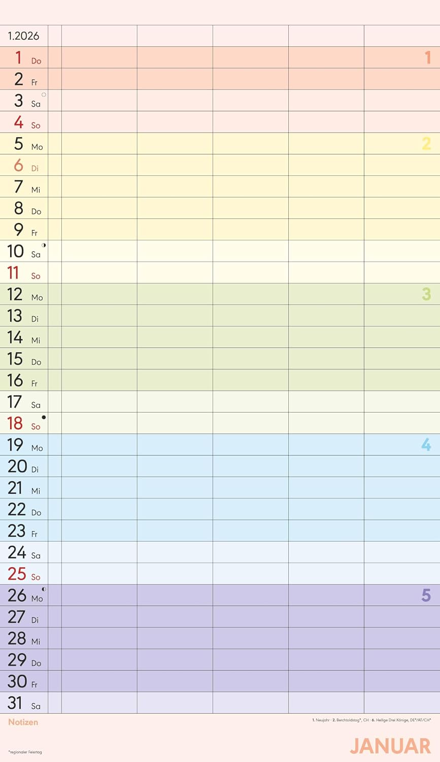 Thumbnail 2 de Alpha Edition - Superplaner Farbenfroh: 5 Spalten Familienkalender 2026, 26×45 cm