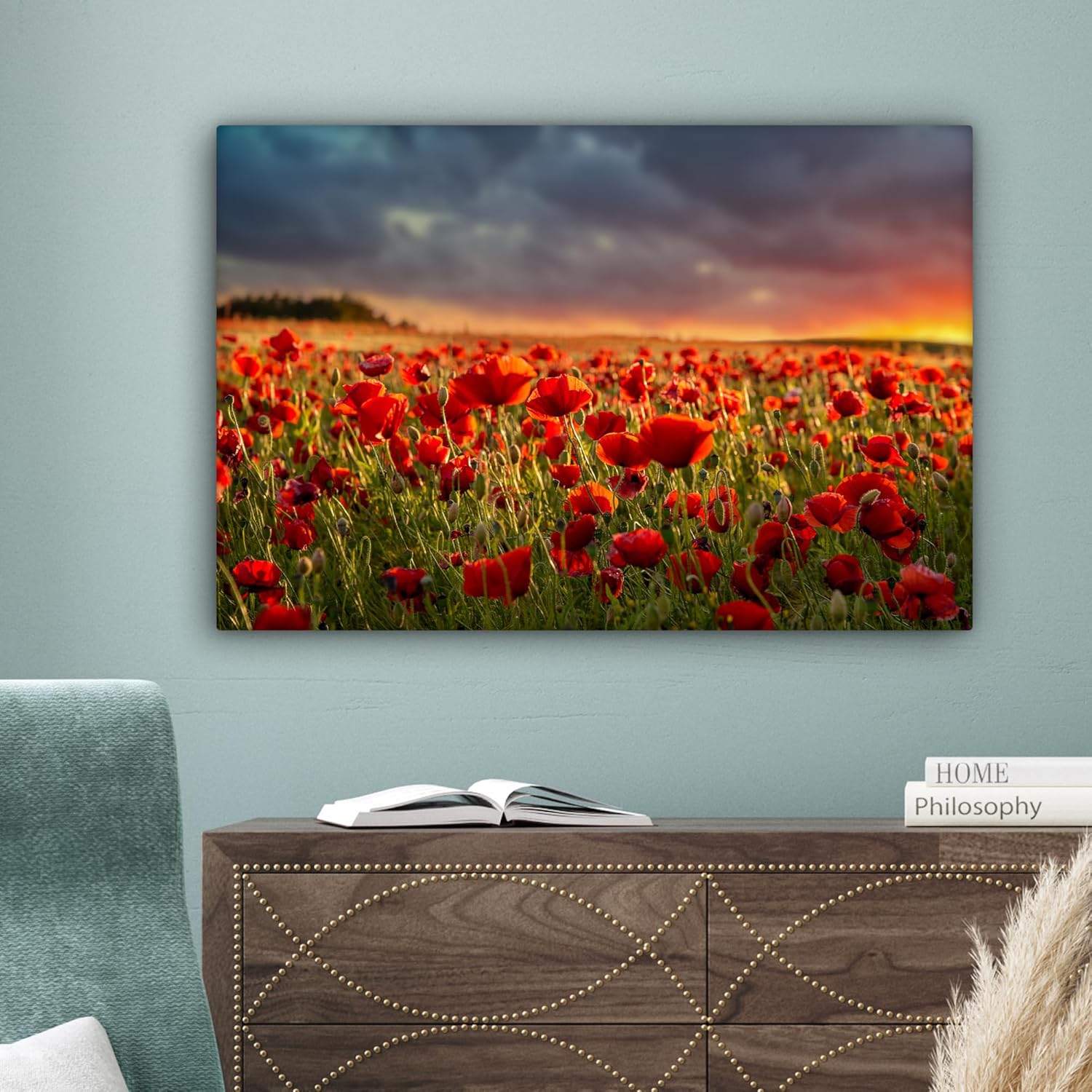 Thumbnail 6 de Impressions sur toile MuchoWow 90x60 cm – Coquelicots rouges, coucher de soleil, décoration murale