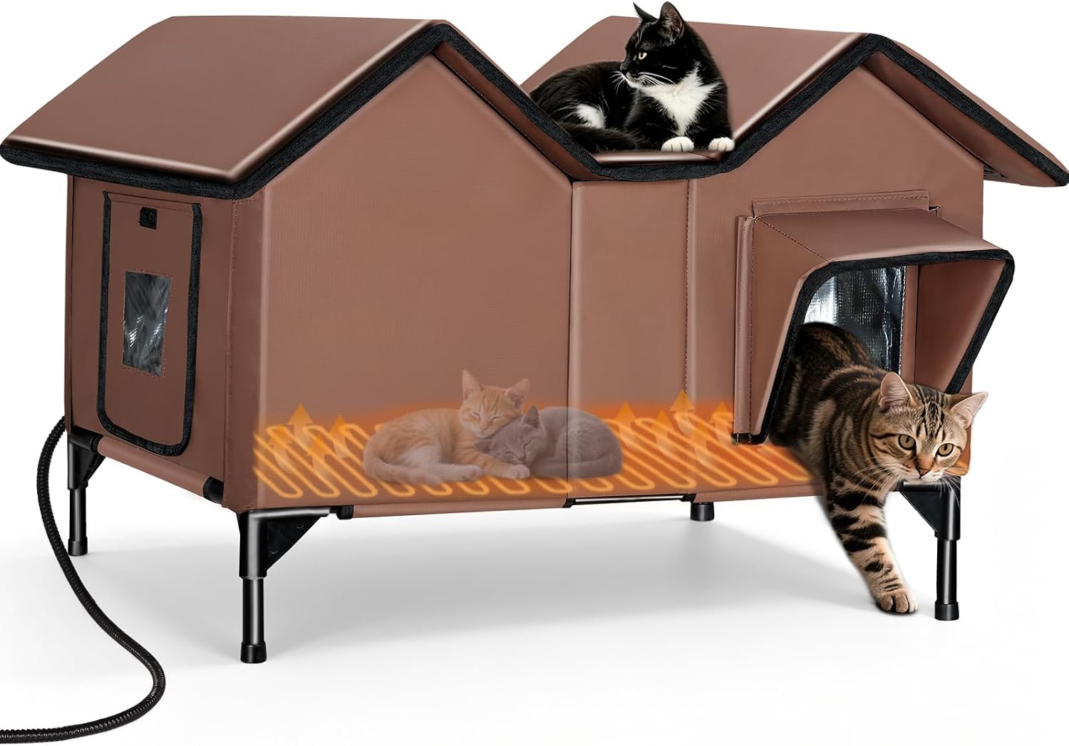 Detalle de VILRAK HCH0001 Heated Outdoor Cat House, XL, Insulated, with Heating Pad
