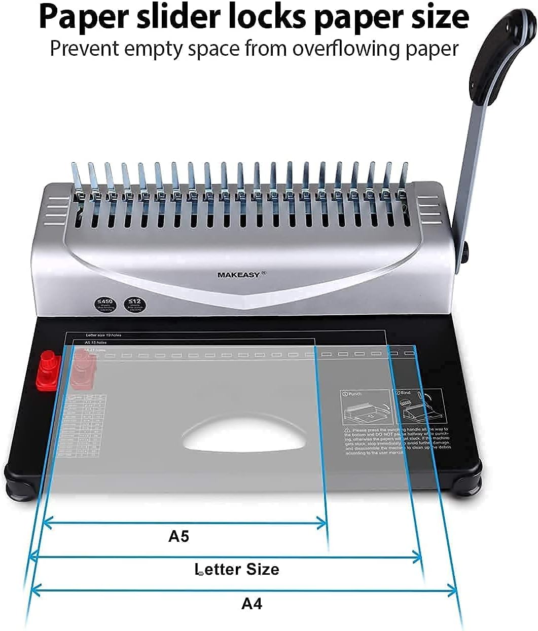 Thumbnail 3 de MAKEASY Bindegerät & Bindemaschine für 21 Löcher – für bis zu 450 Blatt und 3/8" PVC-Bindungen