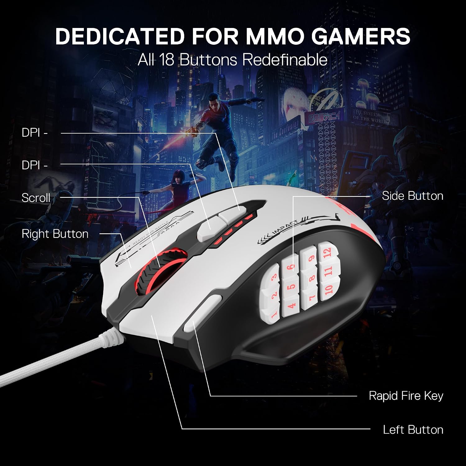 Thumbnail 3 de Redragon M908WB Impact RGB gaming mouse with 12 side buttons, up to 24,000 DPI and programmable macros
