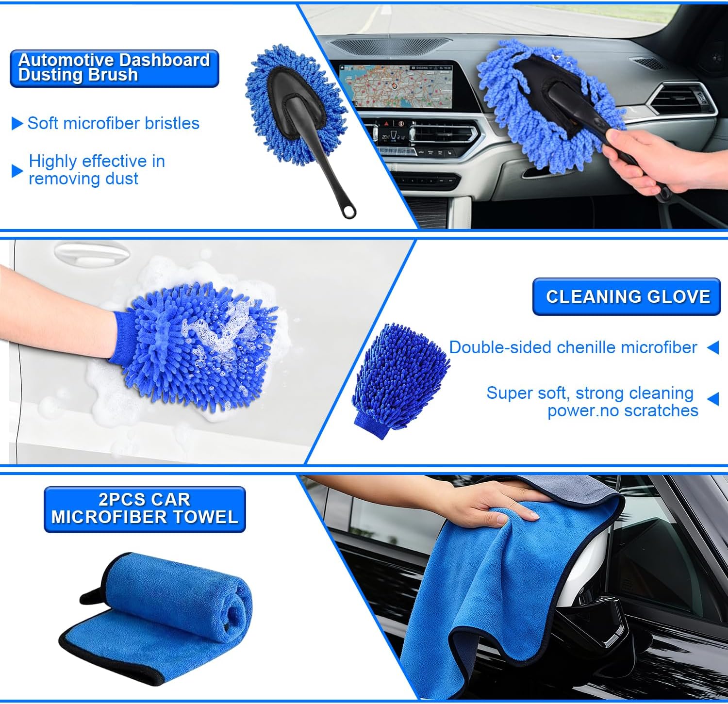 Detalle de BUCOMTU 36 Pezzi Kit Pulizia Auto: set completo per interni ed esterni, detailing e lavaggio