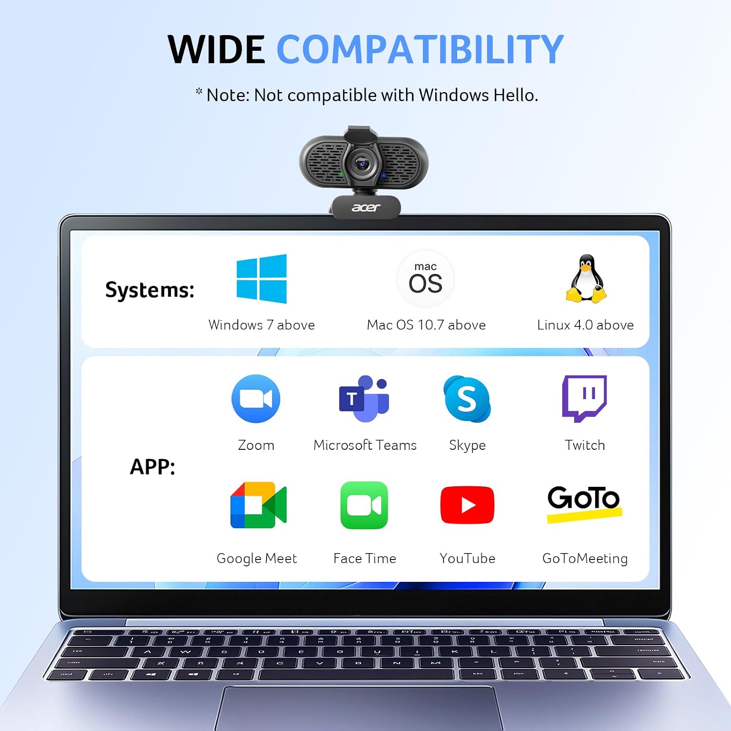 Thumbnail 6 de Acer 1080p USB Plug-and-Play Webcam with Noise-Canceling Mics and Privacy Cover