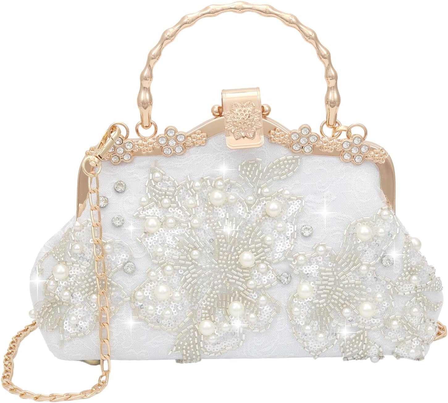 Detalle de YeBon Retro Shoulder Chain Messenger Clutch: Chinese Style Crane Embroidered Jacquard Evening Bag