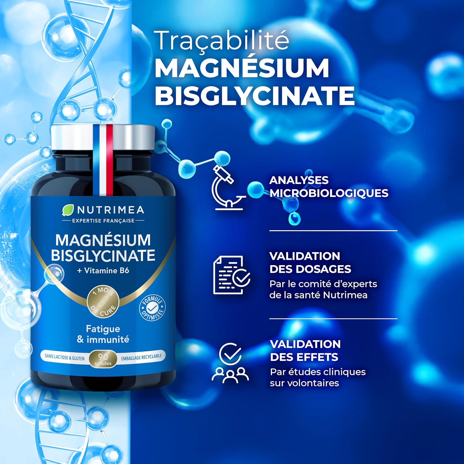 Detalle 2 de Nutrimea Magnésium Bisglycinate + Vitamine B6 (90 gélules vegan) – Sommeil, stress et fatigue