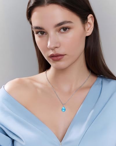 Detalle de Weviway Sterling Silver Teardrop Aquamarine Birthstone Necklace (43 cm)