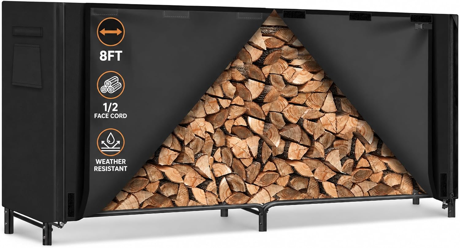 Detalle de Gtongoko GT-CHJ-8FT Outdoor Firewood Rack with Cover, 1/2 Face Cord