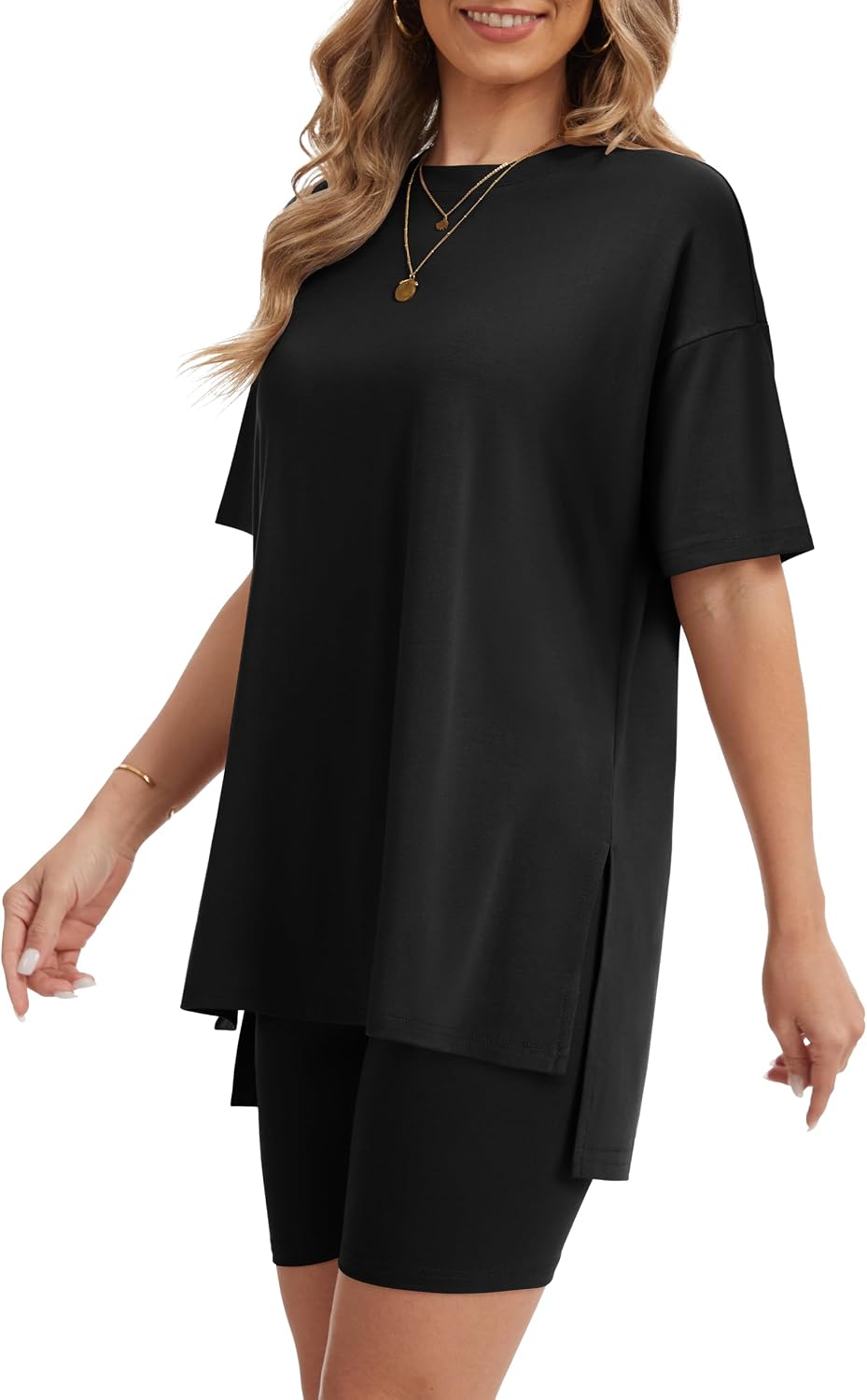 Detalle de RUBZOOF Women's 2-Piece Lounge Sets (Oversized Shirt & Biker Shorts) for Summer Travel