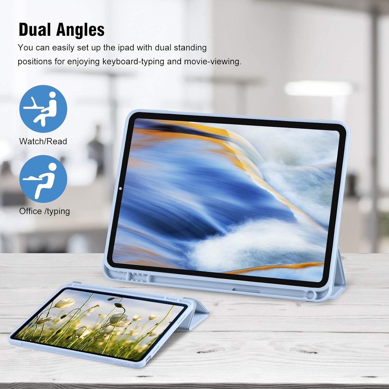 Detalle de Hülle für iPad 11. Generation (A16, 2025) & iPad 10. Generation (2022) – Hellblau mit Stifthalter, Ständer & Schlaf/Wachen