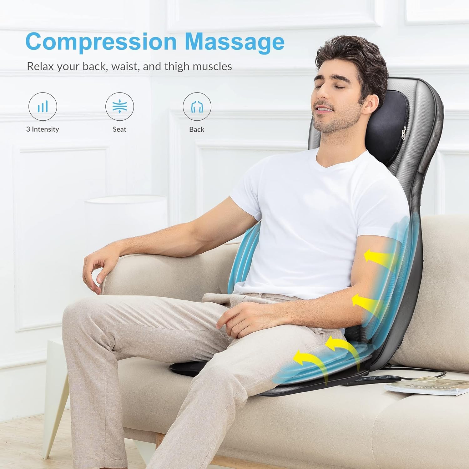 Detalle 2 de COMFIER Massaggiatore Schiena e Collo con Calore, Shiatsu 2D/3D e Compressione d’Aria per sedia e divano