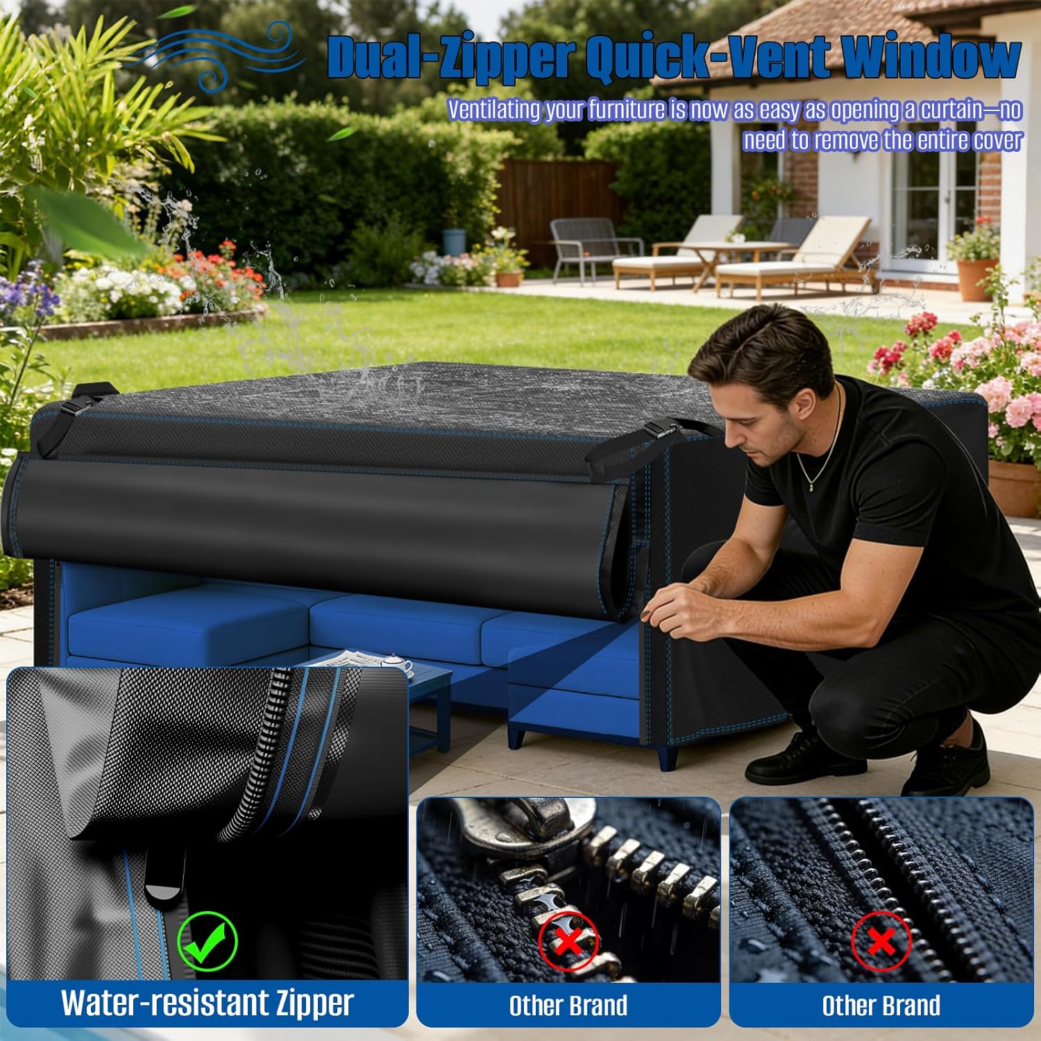 Thumbnail 3 de SIRUITON Copertura impermeabile 180x100x74 cm per mobili da giardino – design a cerniera apribile, antivento e 500D