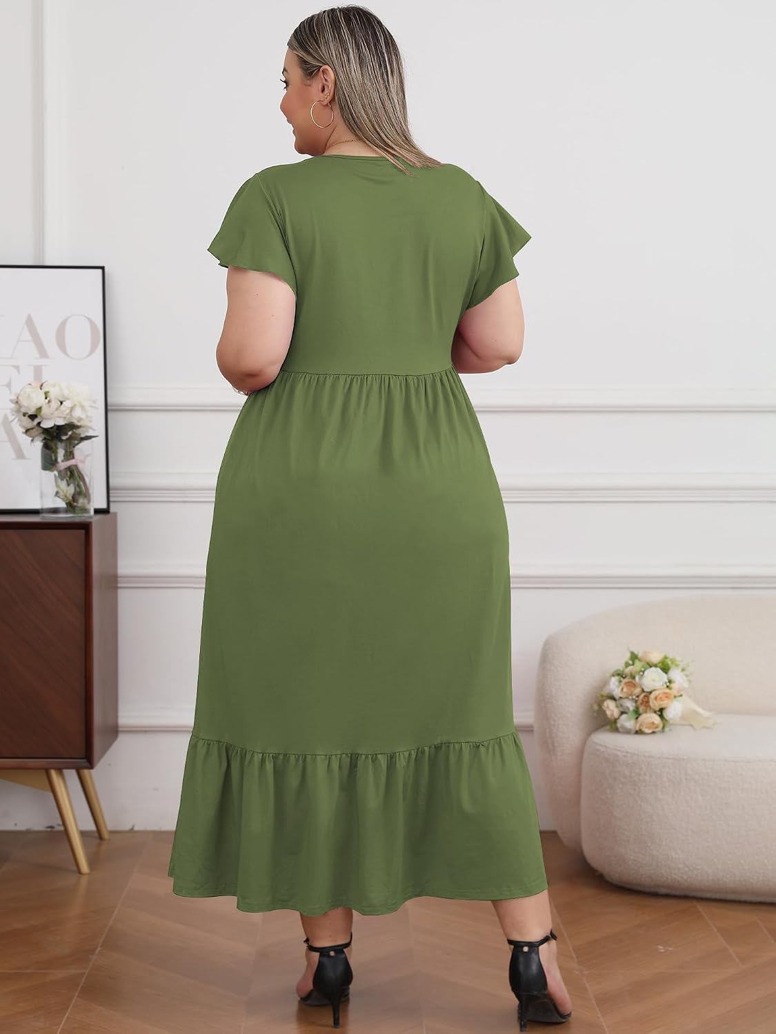 Thumbnail 6 de Moon Wood Damen Sommerkleid Kurze Ärmel Rundhals – Locker, Elegant und Grössenauswahl