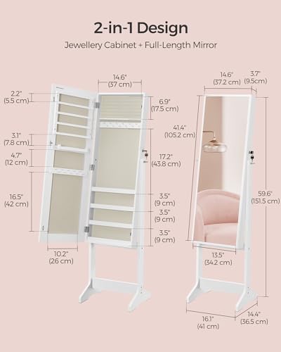 Detalle de SONGMICS Mirror Jewellery Cabinet Armoire JJC069W02 (White with Beige Lining)