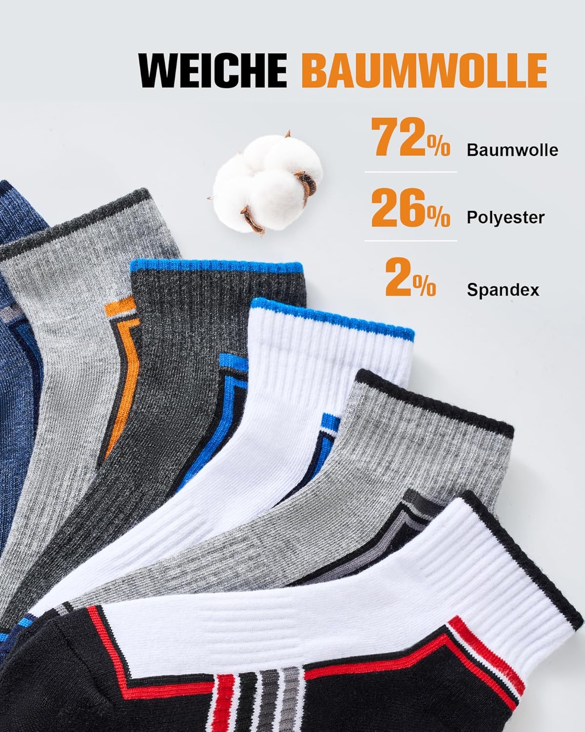 Thumbnail 5 de EconioSocken Calzini sportivi corti traspiranti da uomo (cotone) da corsa, tennis e lavoro, 6/10 paia