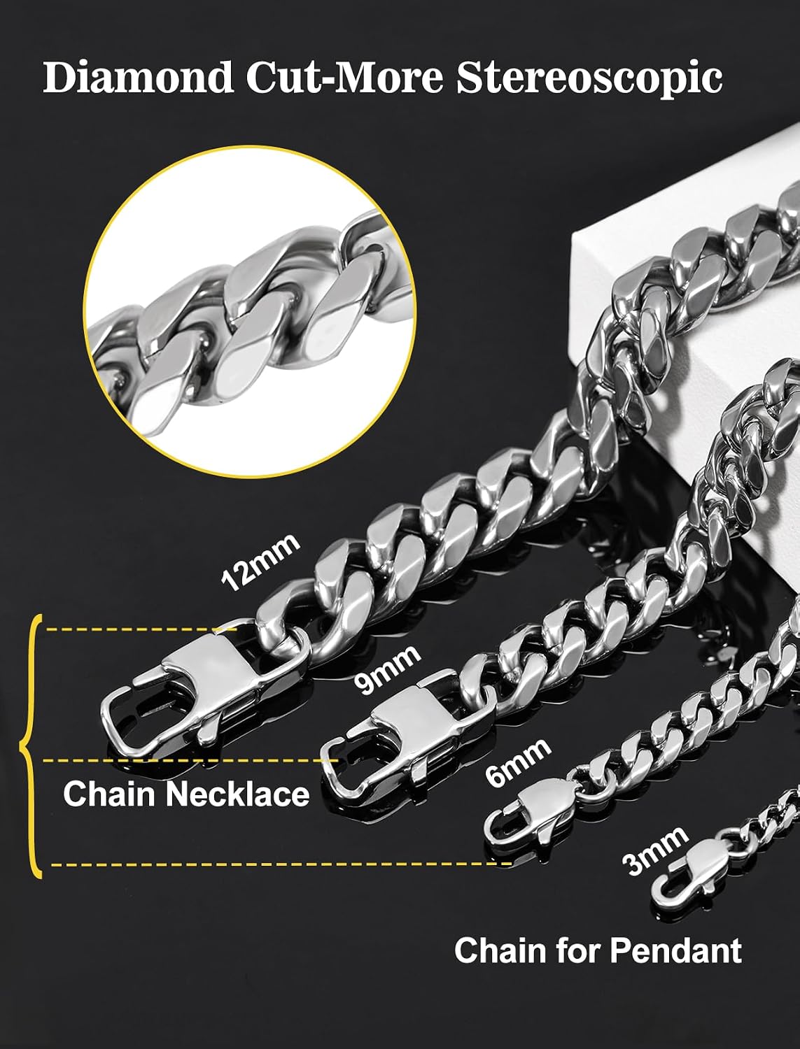 Thumbnail 4 de Inscca Halskette Herren Silber Edelstahl Kubanische Kette – 316L, 45–75 cm