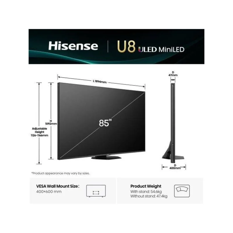 Thumbnail 1 de Hisense ULED 85U8Q de 85” 4K 165Hz Smart TV (VIDAA) con Mini LED PRO y Dolby Vision