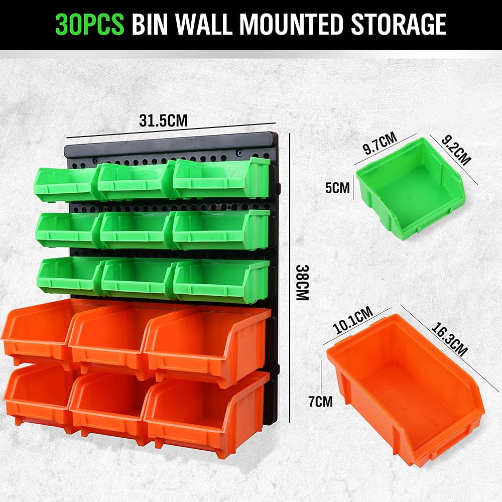 Detalle de SWANLAKE GARDEN TOOLS 30-Bin Wall-Mounted Organizer with Removable, Color-Coded Bins