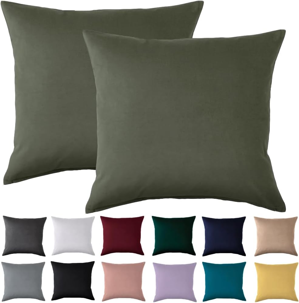 Detalle de Beqnat Kissenbezug 40x40 im 2er-Set (40 x 40 cm) Olivgrün – Mikrofaser, bügelfrei & knitterfrei, mit Reißverschluss