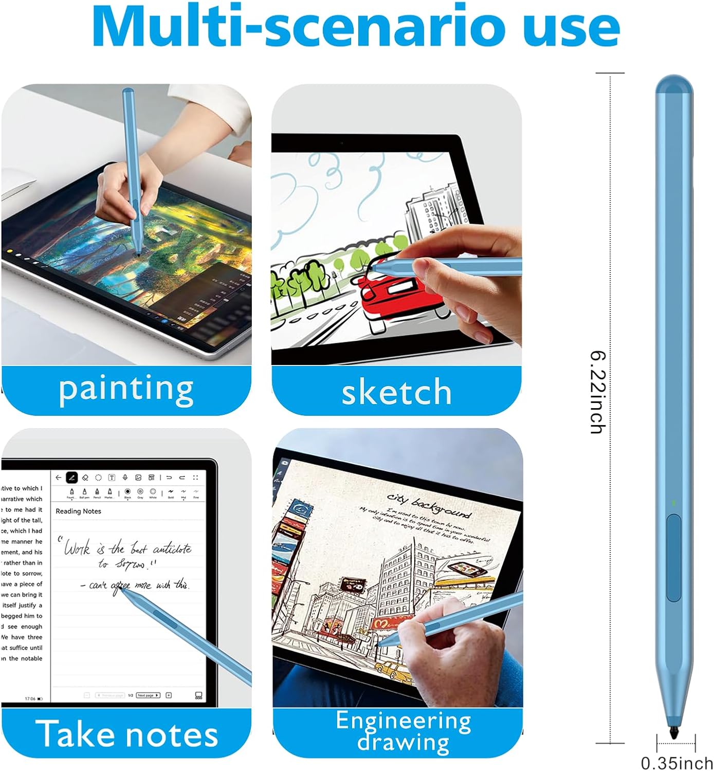 Thumbnail 6 de Milikilo Eingabestift F97 für Microsoft Surface Pro / Go / Book / Studio (1024 Druckstufen, mit Radiergummi-Seitentaste)