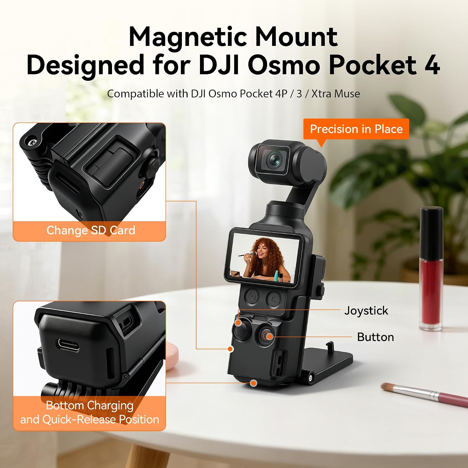 Detalle de AMAZEAR magnetische houder voor DJI Osmo Pocket 4P/4/3, 180° verstelbaar