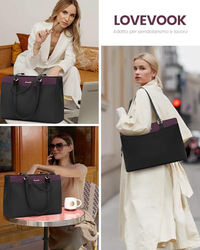 Detalle de LOVEVOOK borsa tote da donna in pelle PU, scomparto imbottito per PC da 15,6 pollici