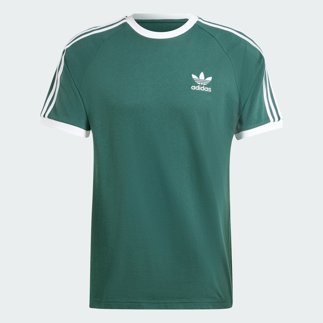 Detalle de Camiseta Adicolor Classics 3 Stripes de Adidas: opción básica en verde para el día a día