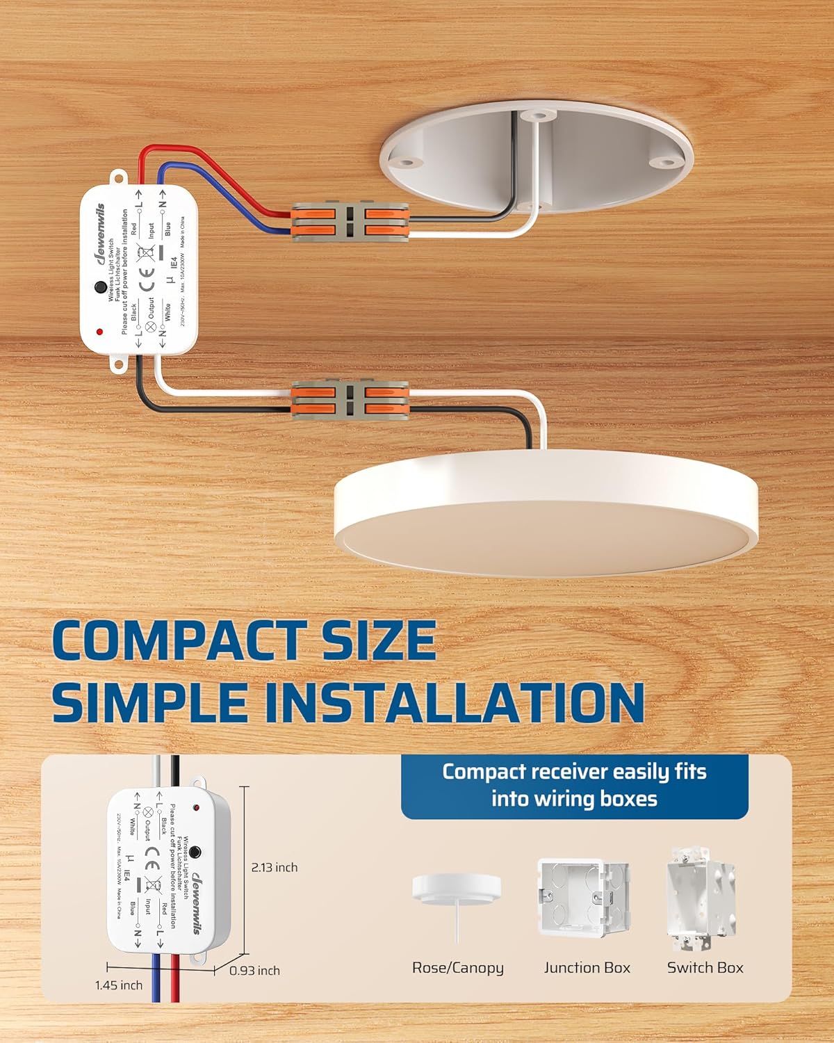 Detalle de DEWENWILS Interrupteur Sans Fil 230 V avec Récepteur – Contrôle pratique pour lampes et ventilateurs