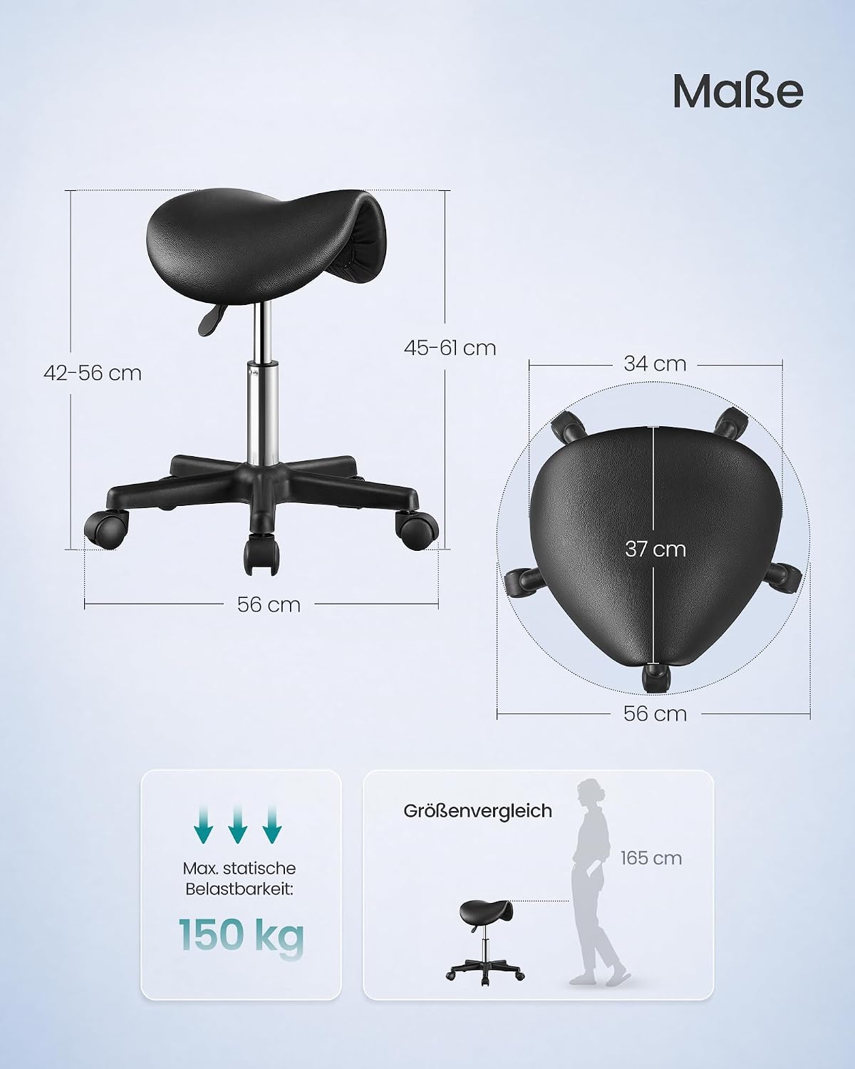 Thumbnail 2 de SONGMICS Sattelhocker OSC014B101 – ergonomischer Rollhocker mit 360° Drehung, höhenverstellbar, PU-Bezug