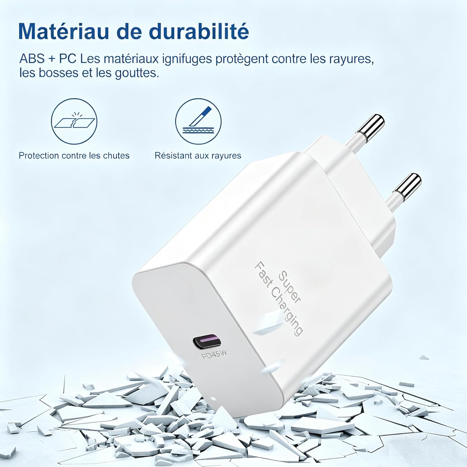 Thumbnail 3 de Chargeur USB‑C 45 W Yievis + câble USB‑C 2 m / 3 m pour iPhone 17 Pro Max, iPhone 16/15, iPad et Samsung Galaxy S