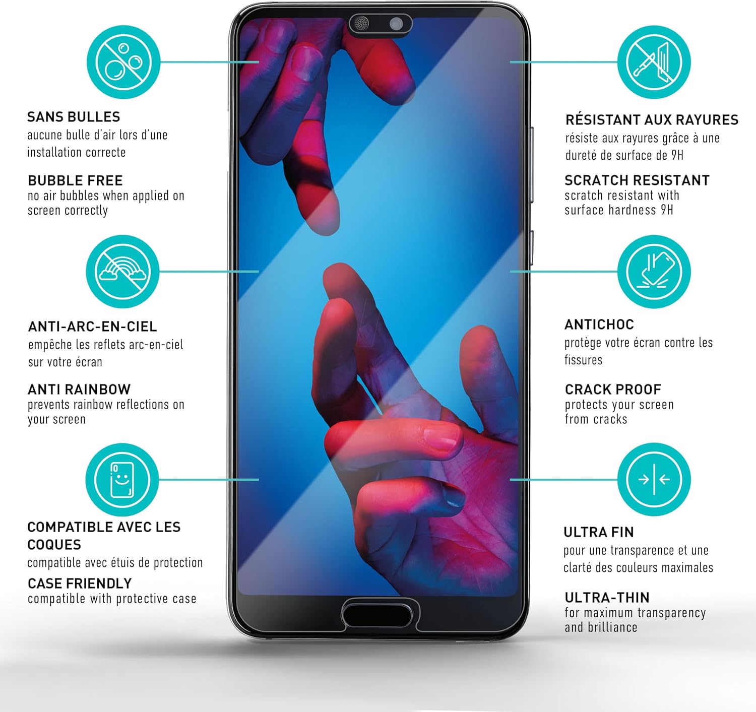Detalle 2 de smartect Verre Trempé 3 pièces Clear (dureté 9H, sans bulles) pour Huawei P20