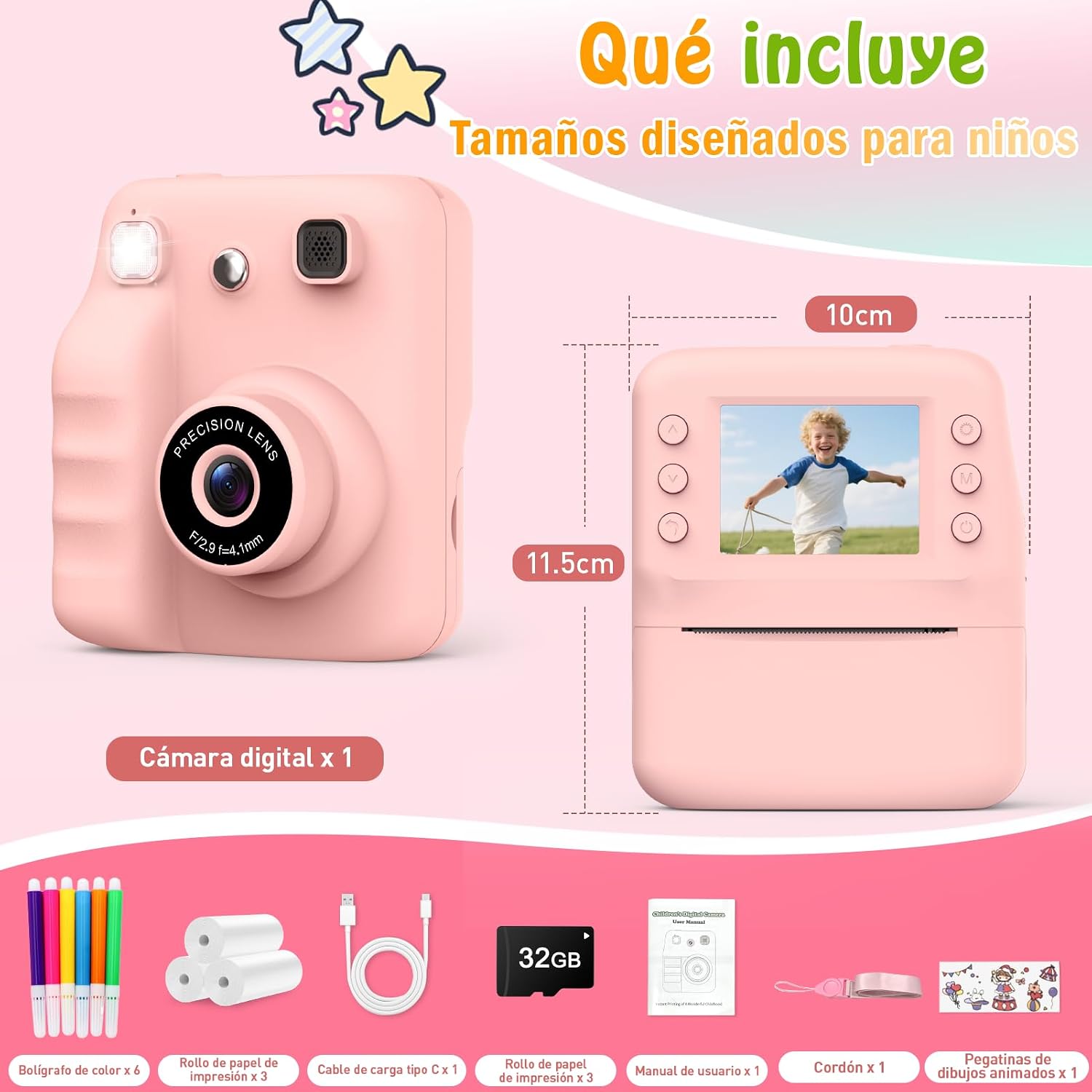 Detalle de Yidoroye Cámara de impresión instantánea infantil 5 en 1 con pantalla 2.4" HD (3 a 10/12 años)