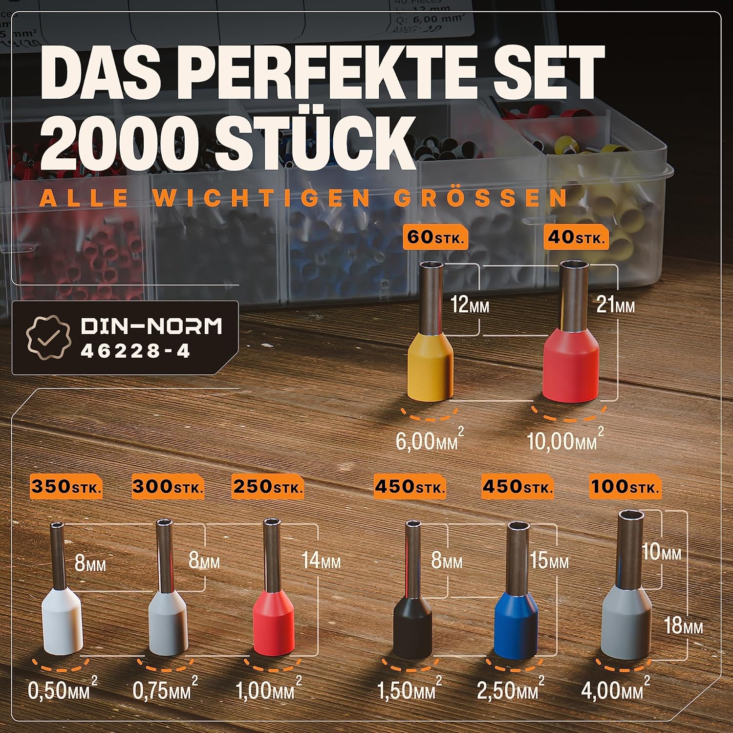 Thumbnail 1 de BAURIX 2000 Stück Aderendhülsen Sortiment – isolierte DIN 46228-4:2020-03 Profi-Set (0,5–10 mm²)