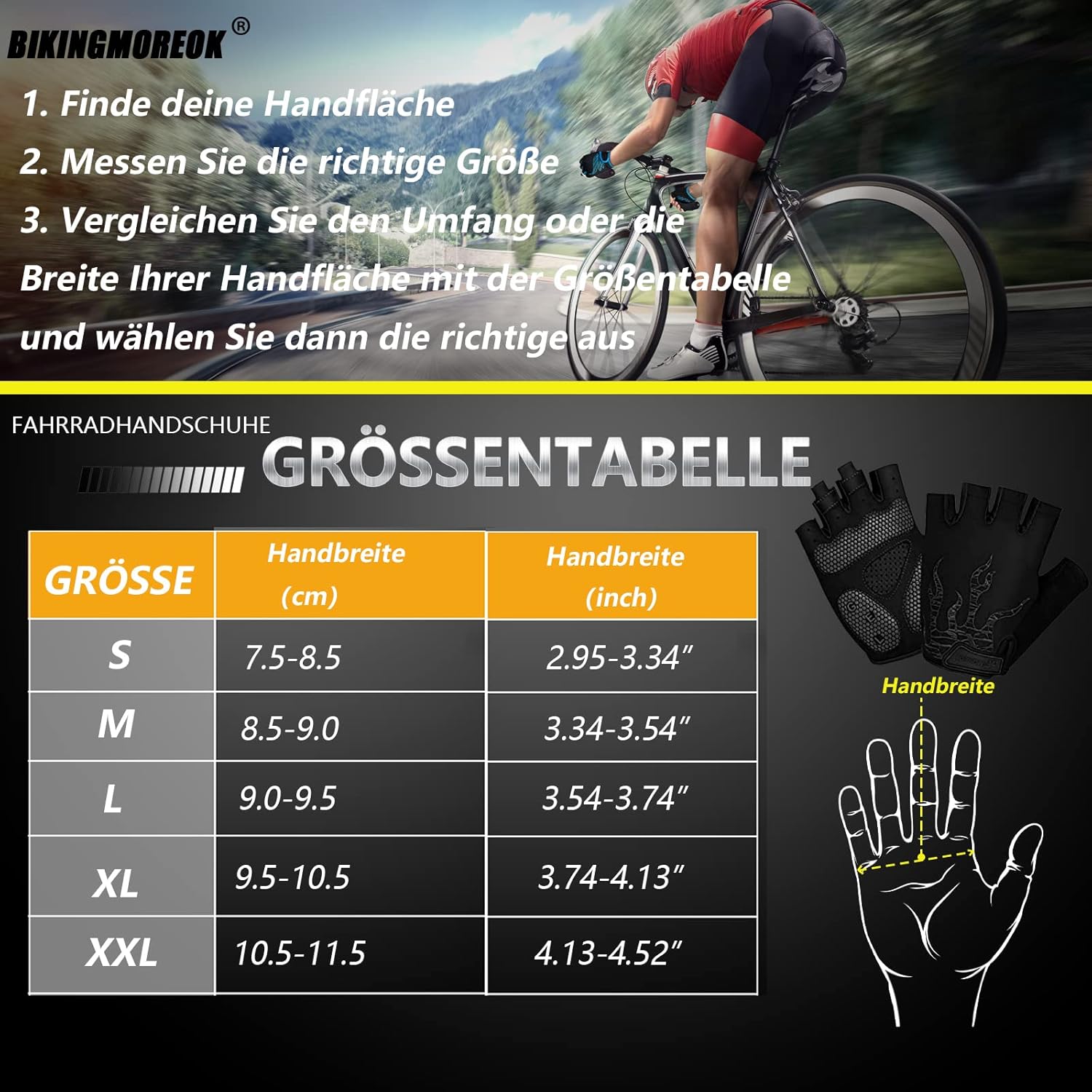 Thumbnail 5 de BIKINGMOREOK Fahrradhandschuhe Halbfinger – atmungsaktiv, rutschfest und stoßdämpfend mit 5 mm Gelpolster