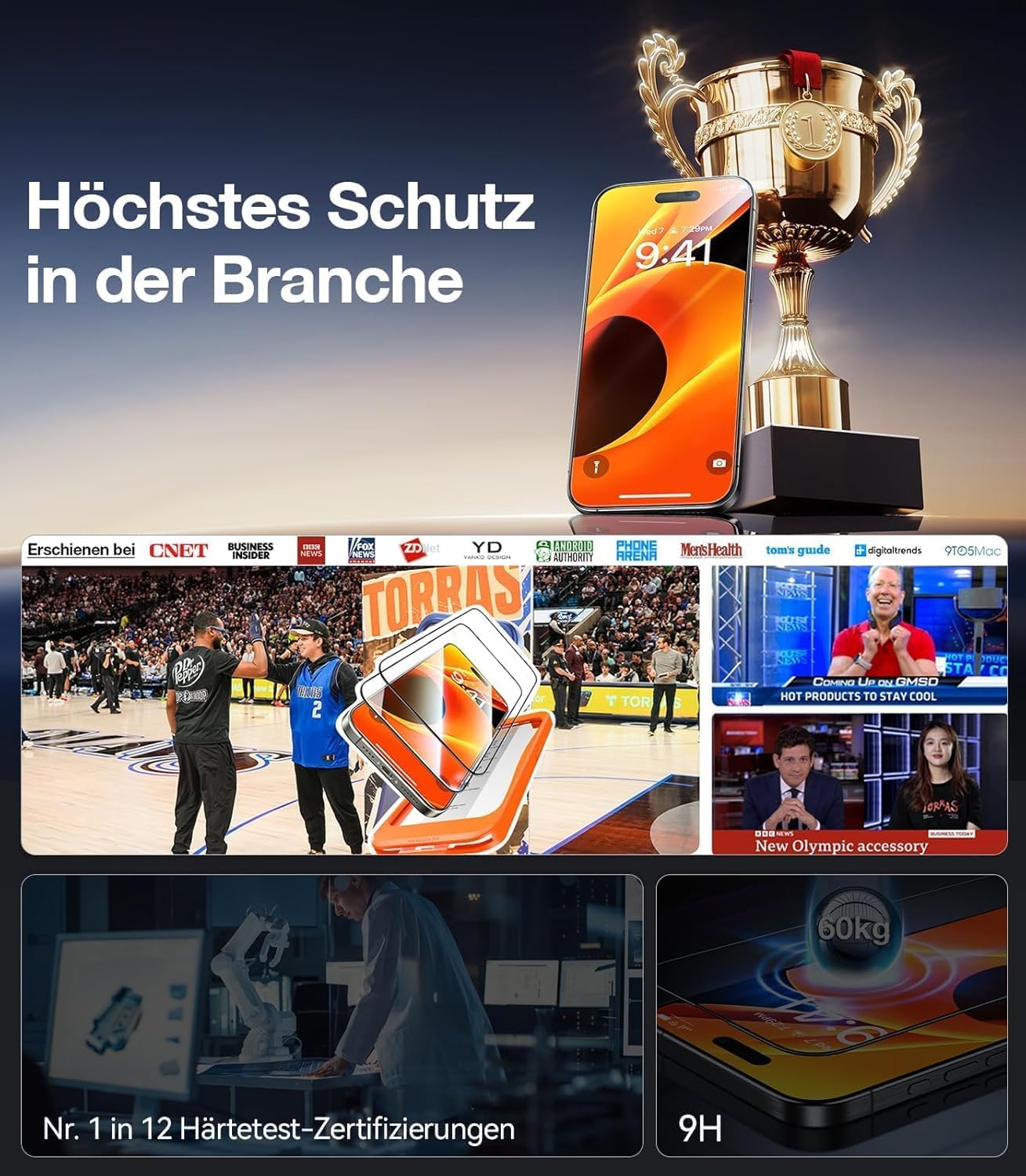 Thumbnail 1 de TORRAS Panzerfolie für iPhone 15 Pro Max – Full Screen Schutzglas 9H+ mit Auto-Installation (2 Stück)