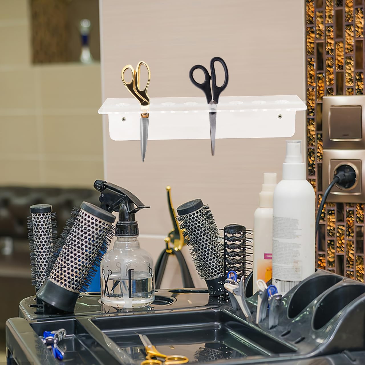 Thumbnail 6 de FOMIYES Wall-Mounted Scissor Holder (Multi-Slot Acrylic Salon Organiser) for Hairdresser Tools