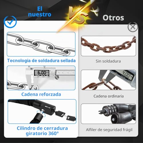 Thumbnail 5 de SPGOOD Candado para bicicleta con cadena de 90 cm, 6 mm y 3 llaves: seguridad con cubierta impermeable