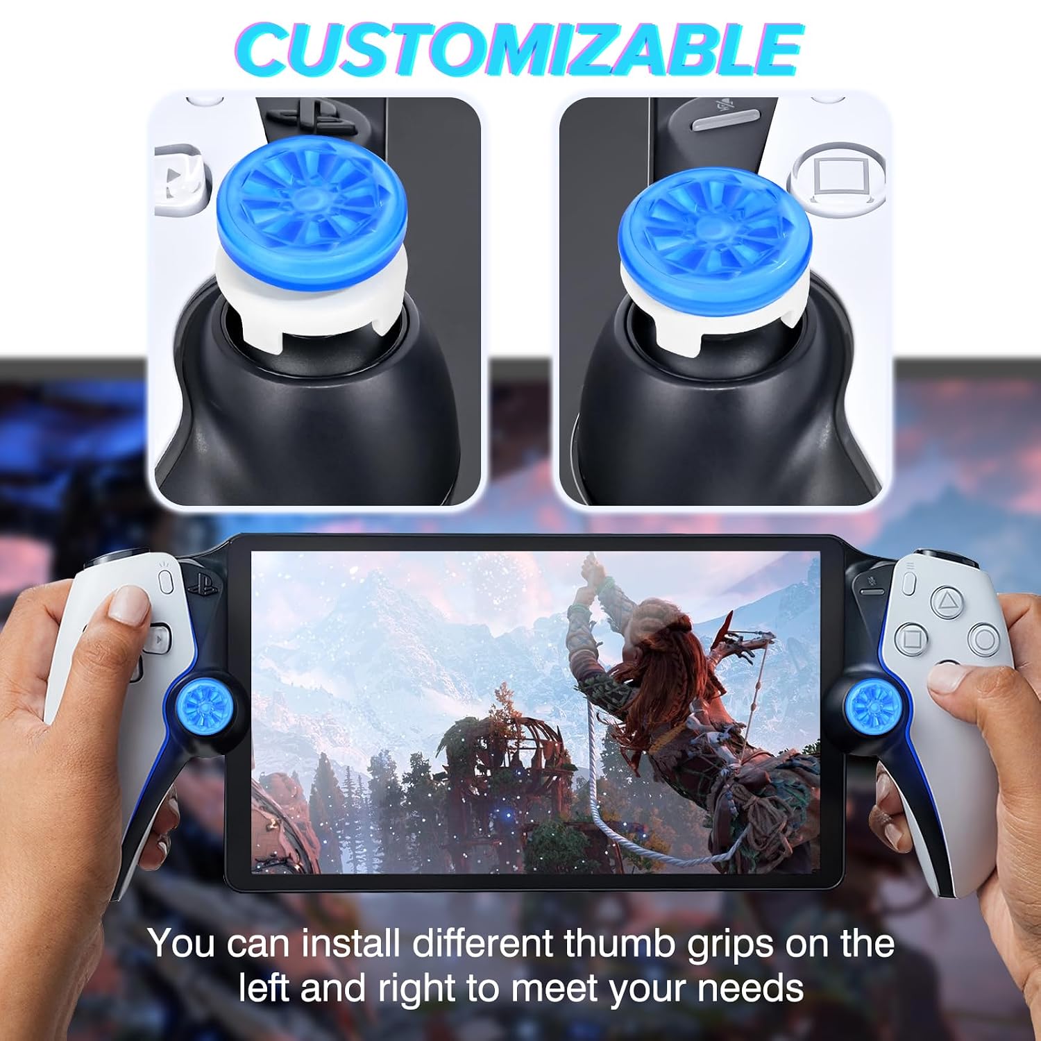 Detalle de DLseego Thumb Grips for PlayStation Portal Remote Player – Silicone Mid/High-Rise, Anti-Slip (Blue)