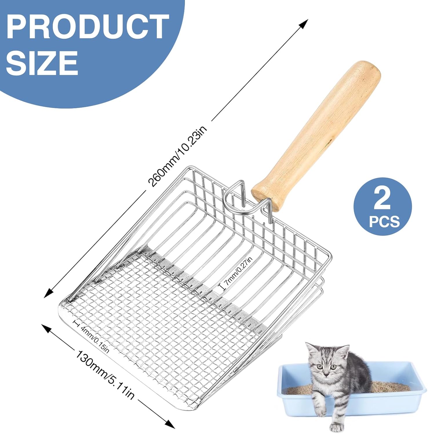 Detalle de ZYQUES 2 Pieces Cat Litter Scoop — Metal Litter Scooper with Wooden Handle