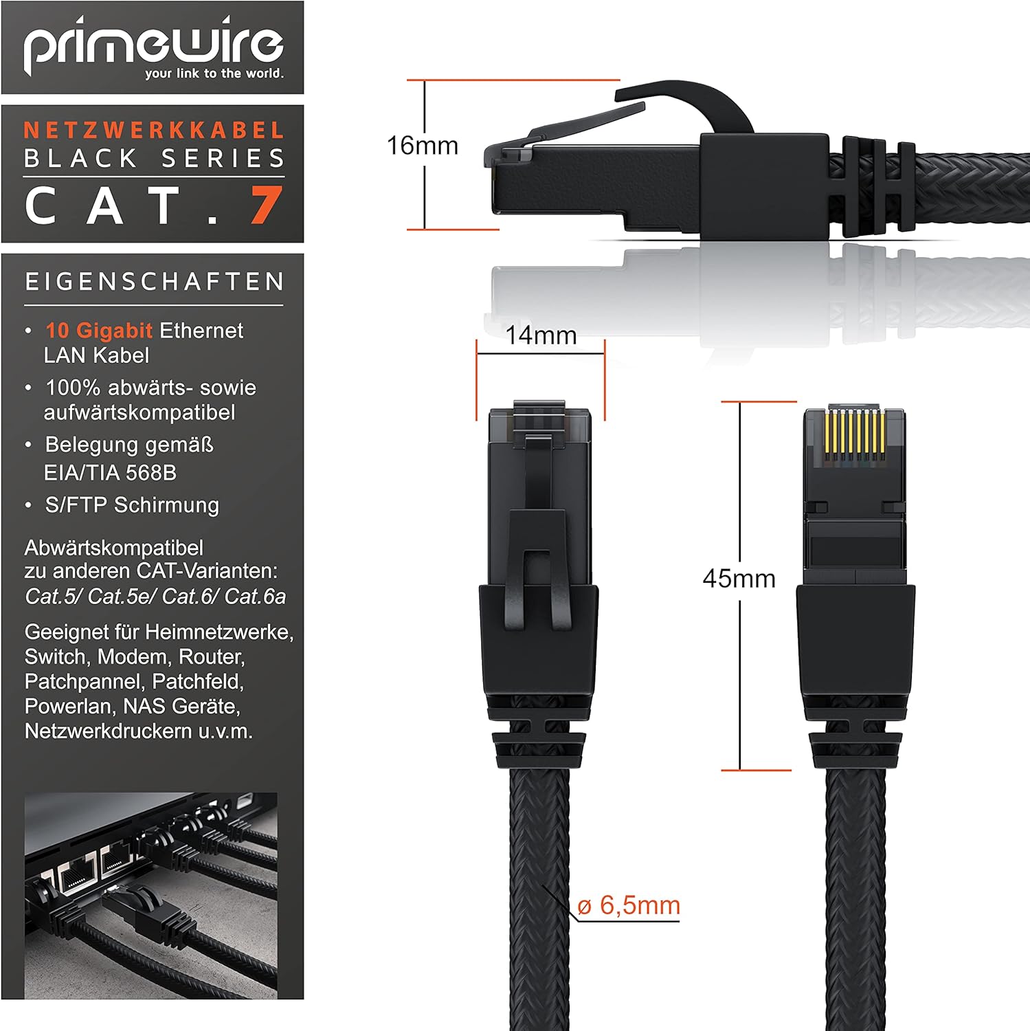 Thumbnail 1 de CSL 7,5m CAT 7 Netzwerkkabel Black Series – Baumwollmantel, 10 Gbit/s, RJ45