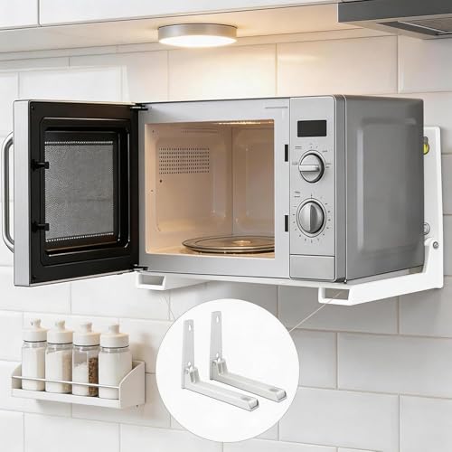 Detalle de LINLINOI 2 piezas: Soporte de pared para microondas ajustable en acero inoxidable